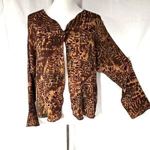 Naoka Clothing Silk Sheer Brown & Gold Batik Print Flowing Fit Cardigan Jacket